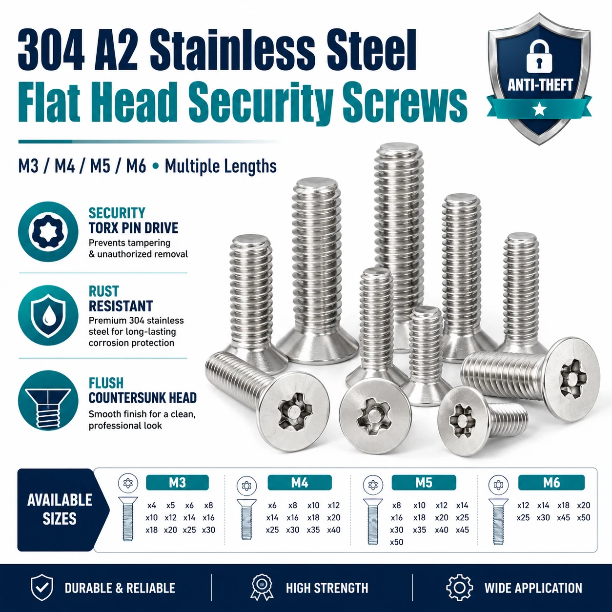 5-50Pcs Anti-Theft 304 SS Flat Head Screws, Tamper Resistant Pin-In Security Bolts for Machinery