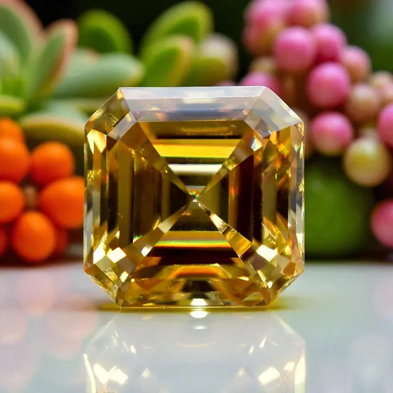 

Moissanite Stone Asscher Cut Champagne Color Extremely Shiny Quality DIY Charms Ring Necklace Earring Main Materials