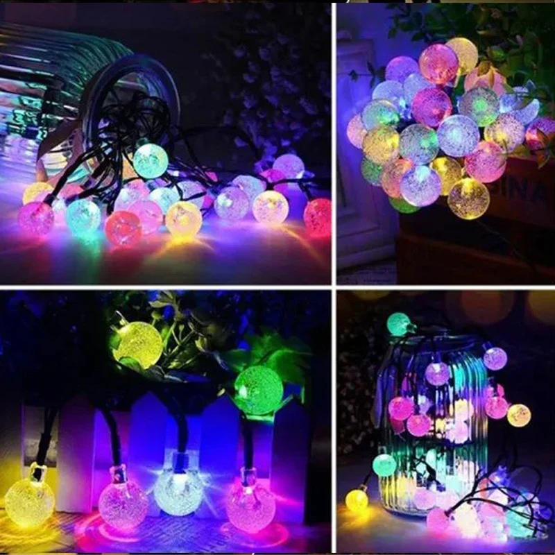 Guirnalda de luces solares para exteriores, luz de hadas de cristal, 8 modos, luz de Patio impermeable para decoración de fiesta de jardín