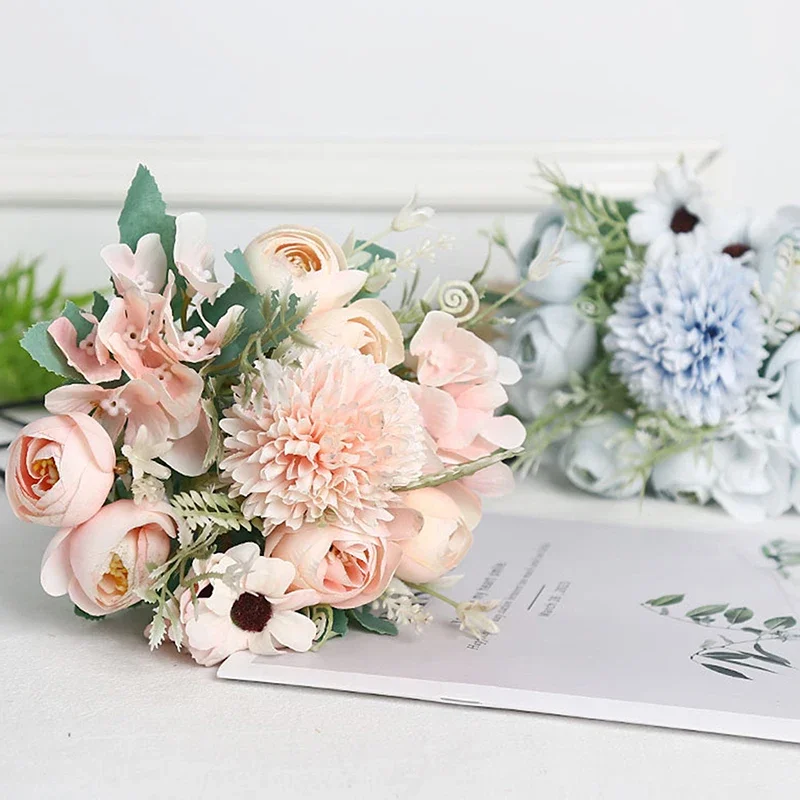 قطعة واحدة من الورود الحريرية والزهور الاصطناعية للكوبية، ديكور مزهرية الزفاف لحديقة غرفة النوم المنزلية