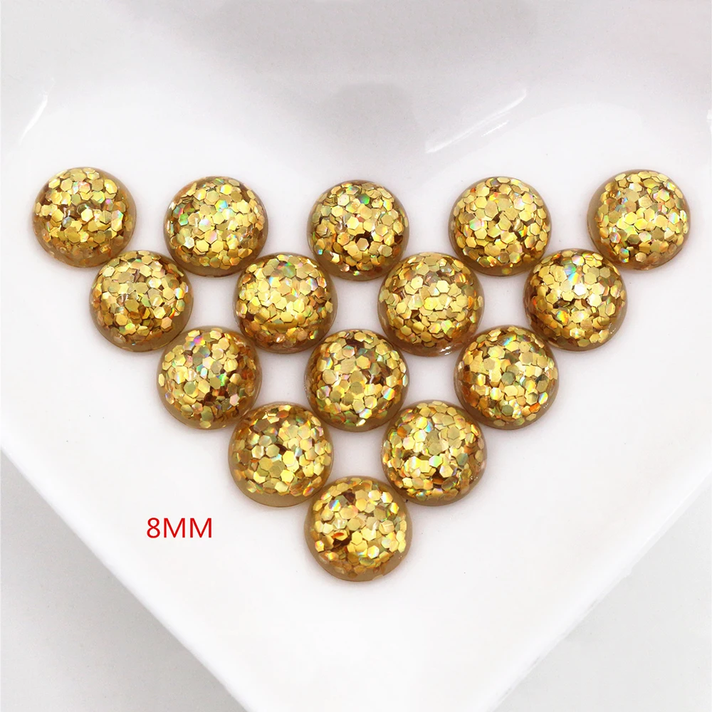 New Fashion 40pcs 8mm 10mm 12mm Gold Color Flat Back Resin Cabochons Cameo