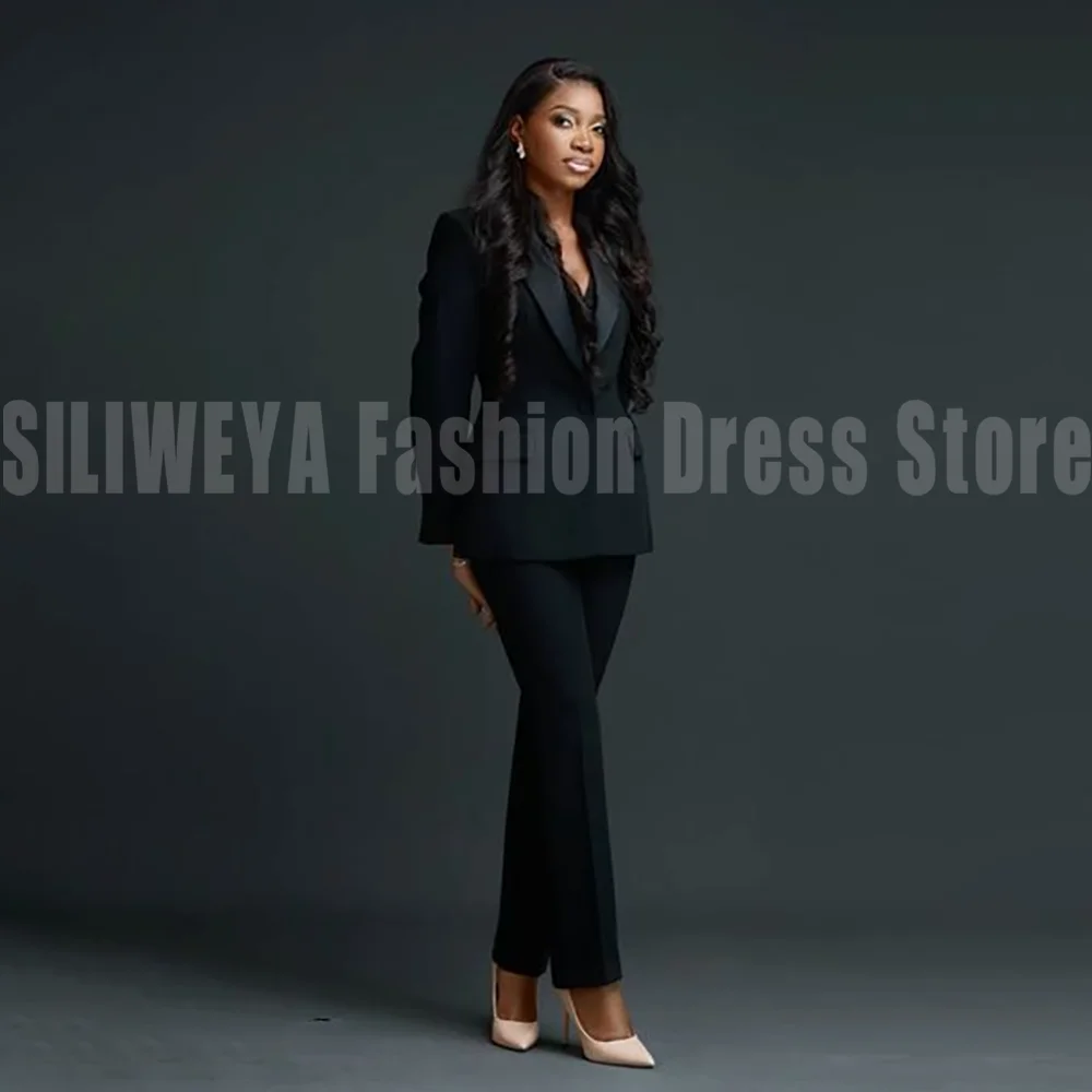 Elegant Luxury Black 2 Pieces Female Suit Jacket Pants High-end Banquet Custom Blazer Set Smart Casual Conjuntos De Pantalones