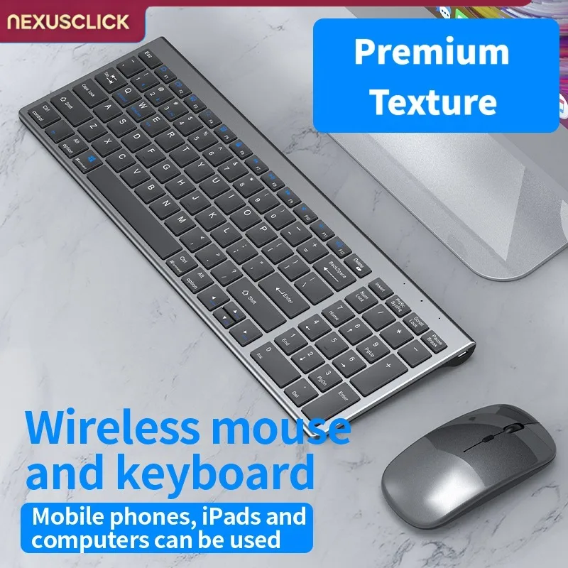 NexusClick Wireless Keyboard Mouse Combo Bluetooth 5.0 Rechargeable Full Size Quiet Keyboard Kit for PC iPad Tablet Laptop Mac