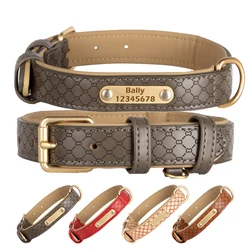 Engraved ID Tag Dog Collar for Small Large Dog Personalized Custom Nameplate Leather Collar Cat Luxury Collar for French Bulldog