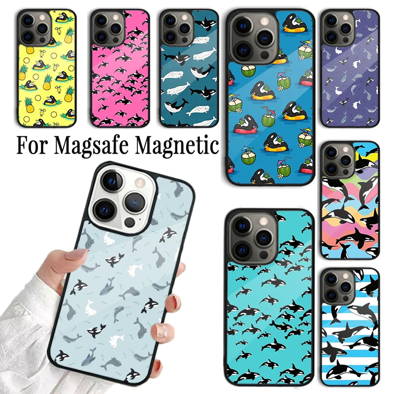 

Чехол для телефона Coque для iPhone 16, 15, 14, 13, 12, Mini 11 Pro Max Plus Magsafe, магнитный чехол для беспроводной зарядки Orcas Killer Whales
