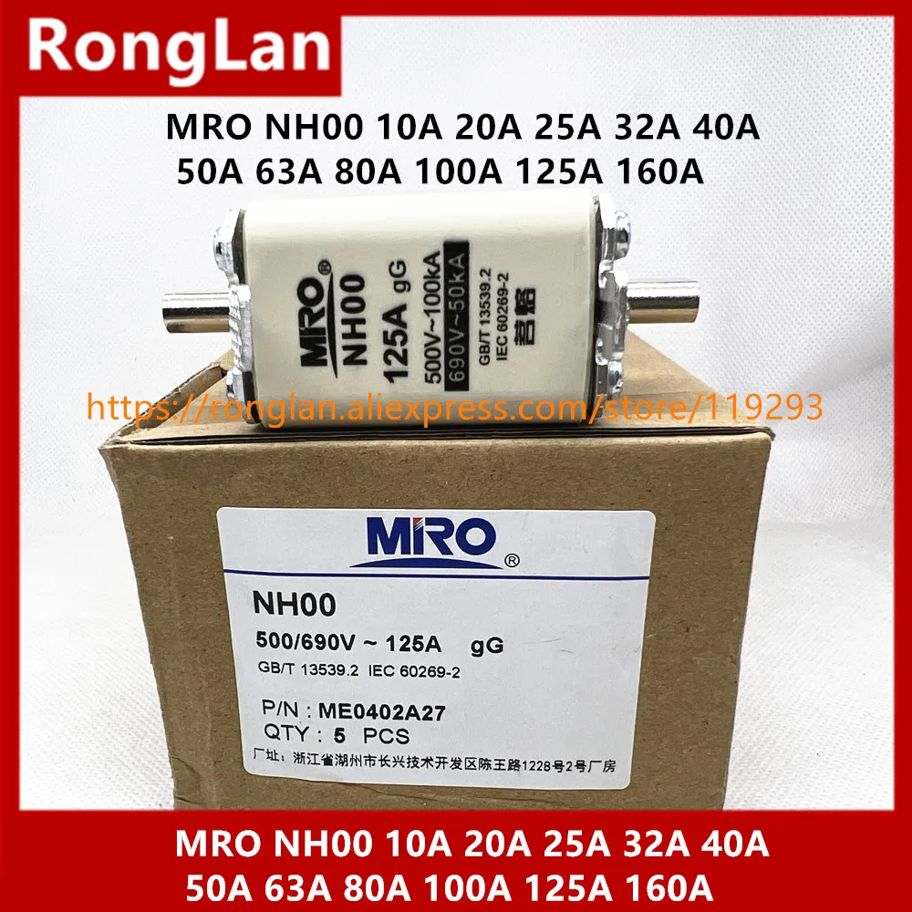 MRO Mingrong Fuse NH00 NHOO 10A 20A 25A 32A 40A 50A 63A 80A 100A 125A 160A-10PCS/LOT