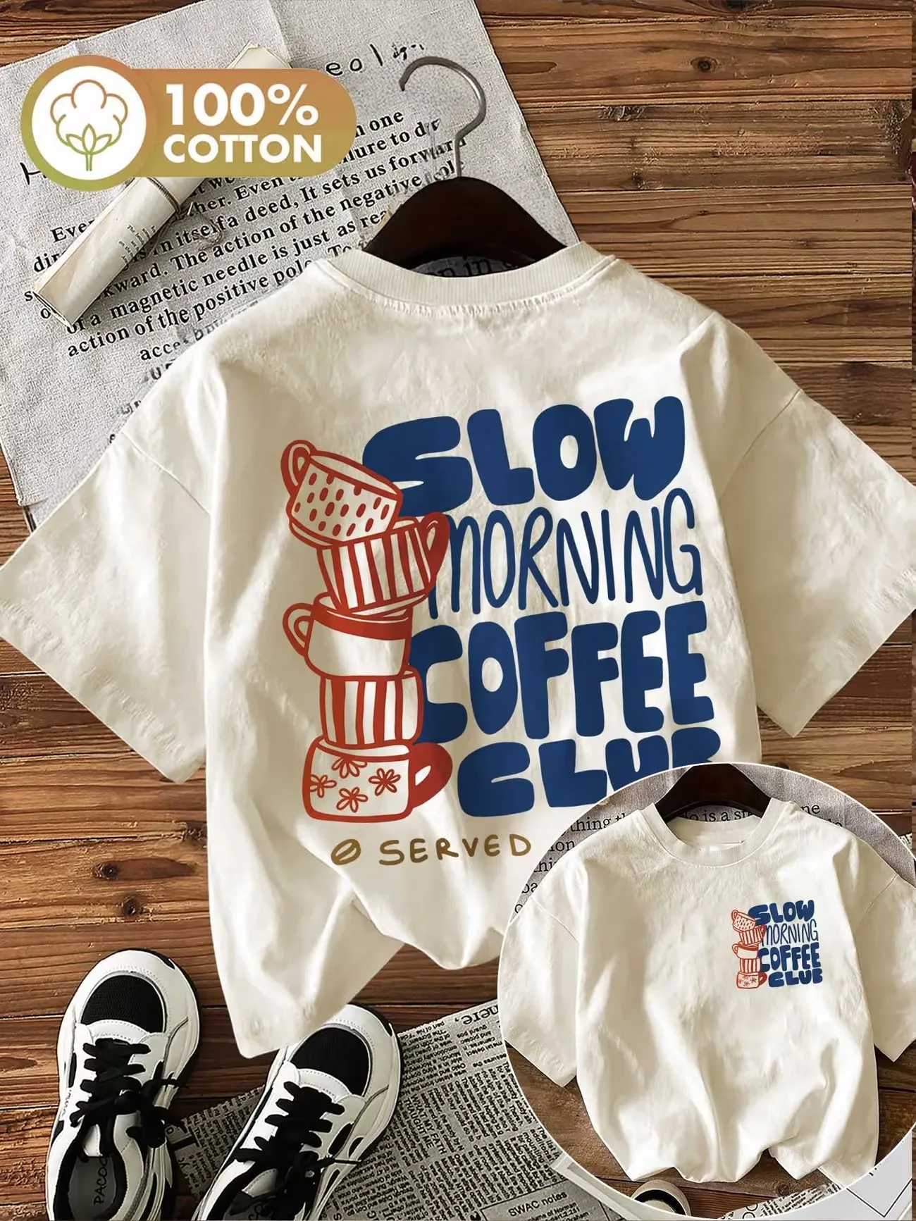 Grafisches Kaffeeliebhaber-T-Shirt für Damen mit Retro-Print, 100% Baumwolle, Harajuku-Stil, Rundhalsausschnitt, Kurzarm-Oberteil, Vintage-Shirt