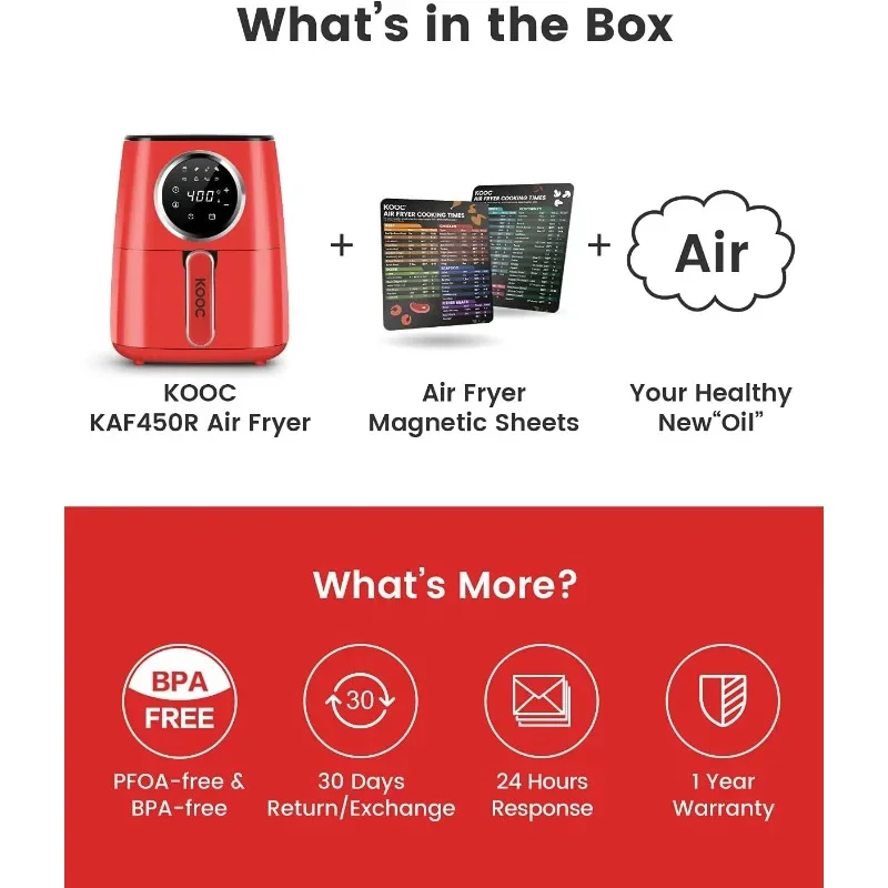 Large Air Fryer, 4.5 Quart Electric Hot Oven Cooker, Free Cheat Sheet for Quick Reference Guide, LED Touch Digital Screen,