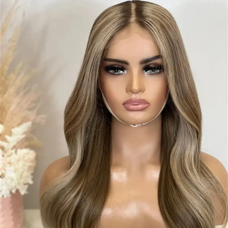 شعر مستعار عالي الكثافة أومبير شقراء براون Balayage الدانتيل شعر مستعار أمامي للنساء المظهر الطبيعي الاصطناعية ألياف مقاومة للحرارة شعر مستعار