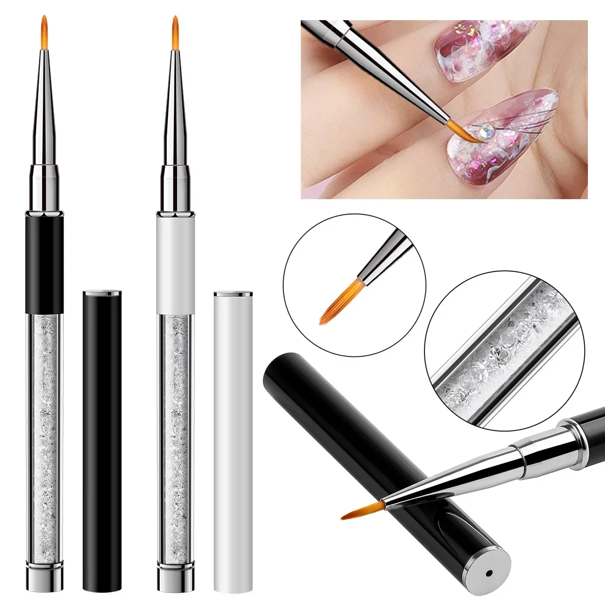 French Strihear Nail Art Liner Brush, Flower Leaves Drawing Painting Pen, UV Gel, bal inestone Handle, DIY Manucure Tool