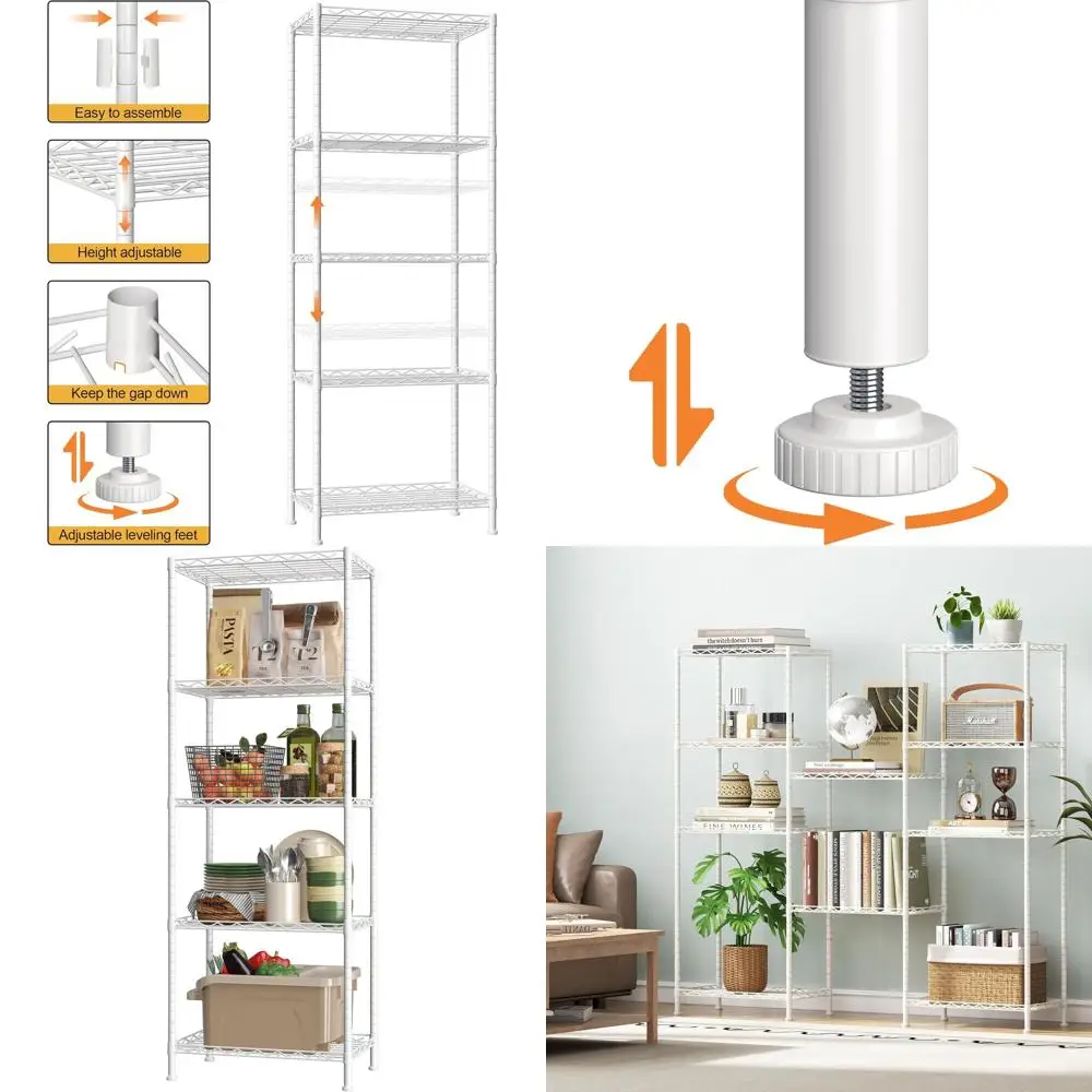 

Регулируемый металлический стеллаж для кухни, кладовой, гардеробной, 21Ш x 11Г x 53В, белый