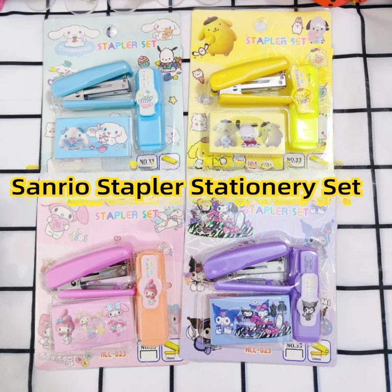 Sanrio Kuromi Cinnamoroll Melody Mini Stapler Highlighter Set Student Office Small Stapler Kawaii School Supplies Stationery Set