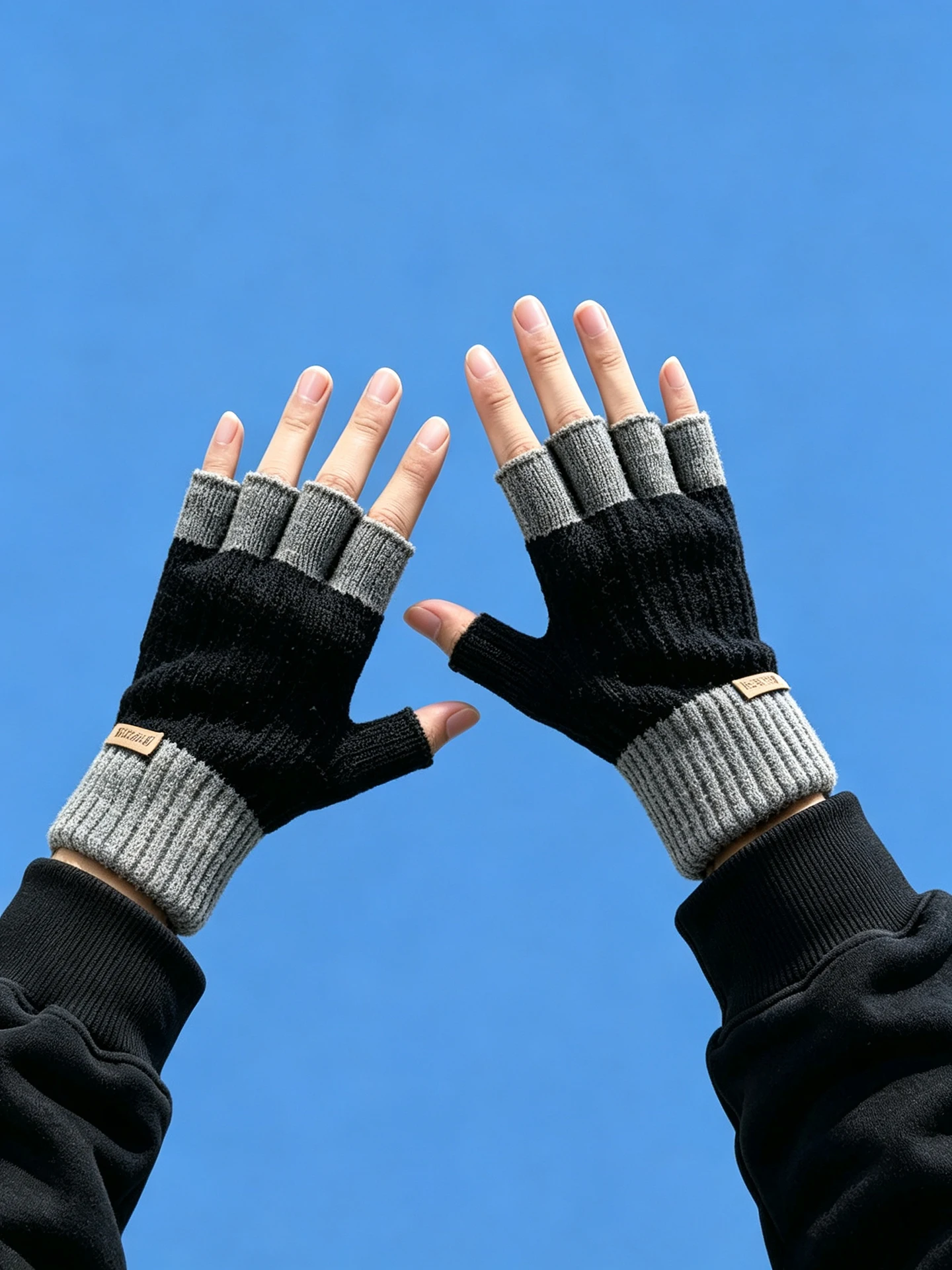 Thickened Winter Knitted Half Finger Gloves Men's  Finger Student Writing Warmth Half-length No-finger Knitwear