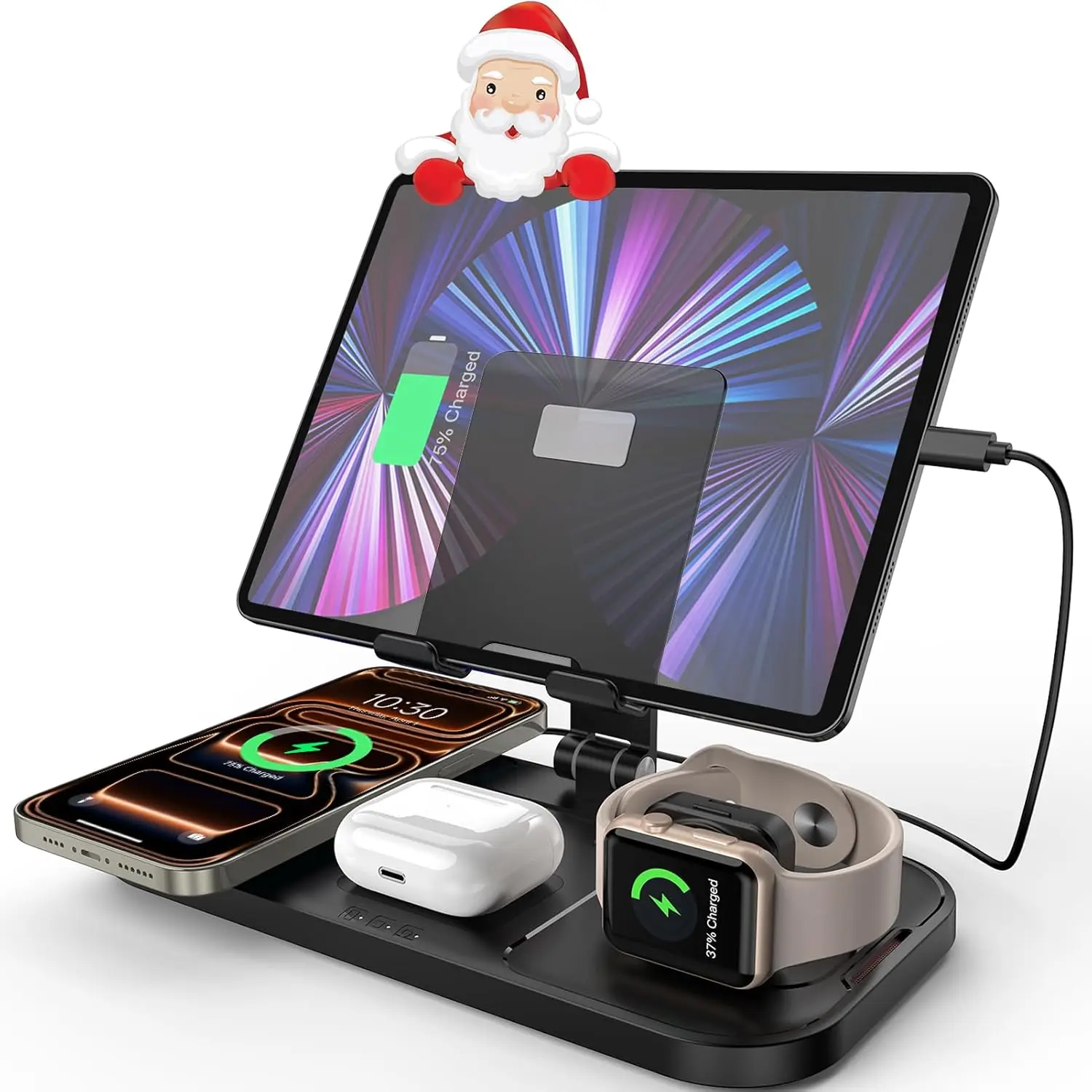 

Беспроводная зарядная станция 4-в-1 для iPhone, iPad, Apple Watch и AirPods — быстрая док-станция для нескольких устройств