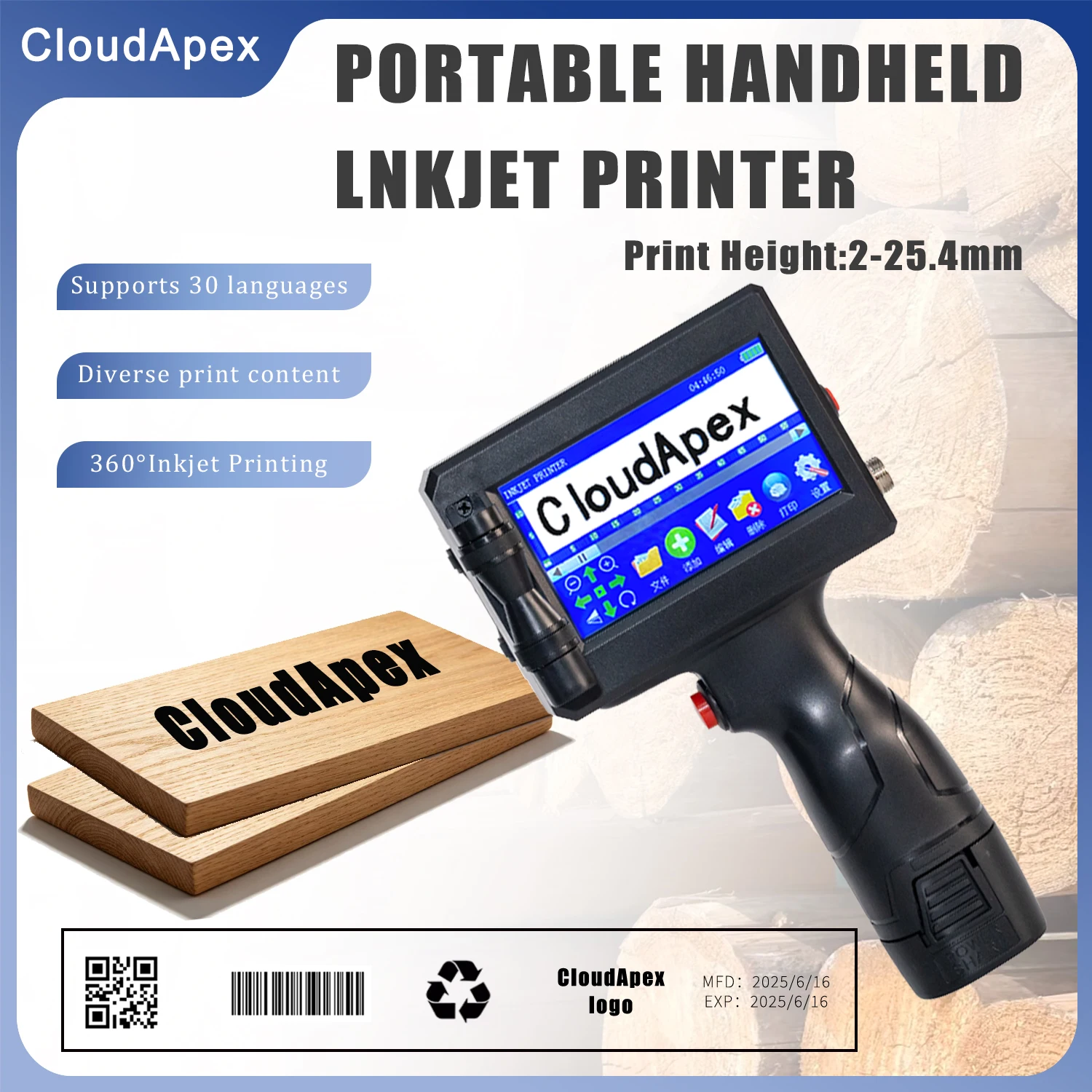 

P7 25.4mm Portable Handheld Inkjet Printer for QR Barcode Batch Date Number Logo Expiry Date Coding Inkjet Coding Machine