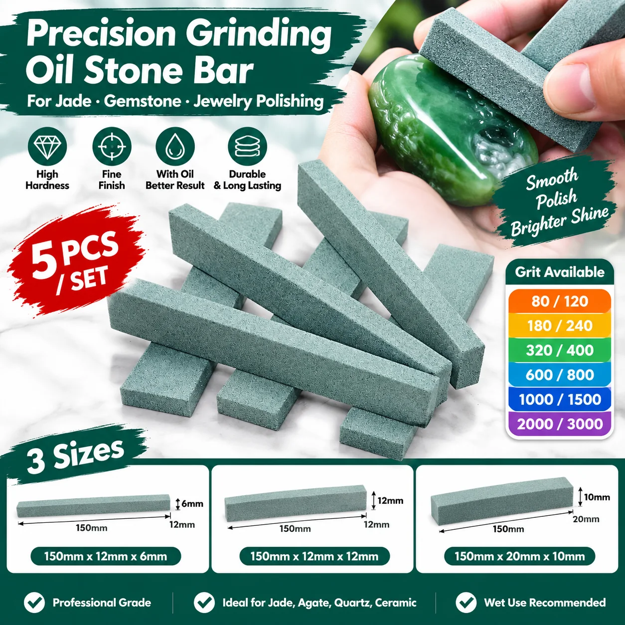 150mm Abrasive Stone Green Silicon Carbide Oil Stone Strip Silicon Carbide Fine Grinding Oil Stone For Mold Jade Polishing