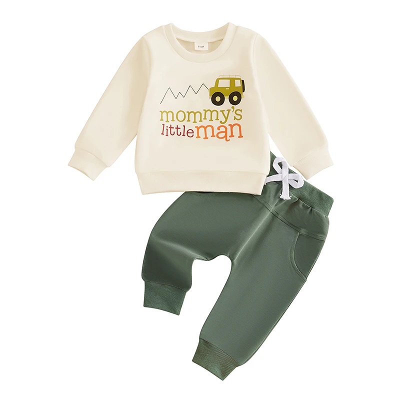 Baby Boys Pants Set Long Sleeve Crew Neck Letters Car Print Sweatshirt with Elastic Waist Sweatpants Infant Clothes