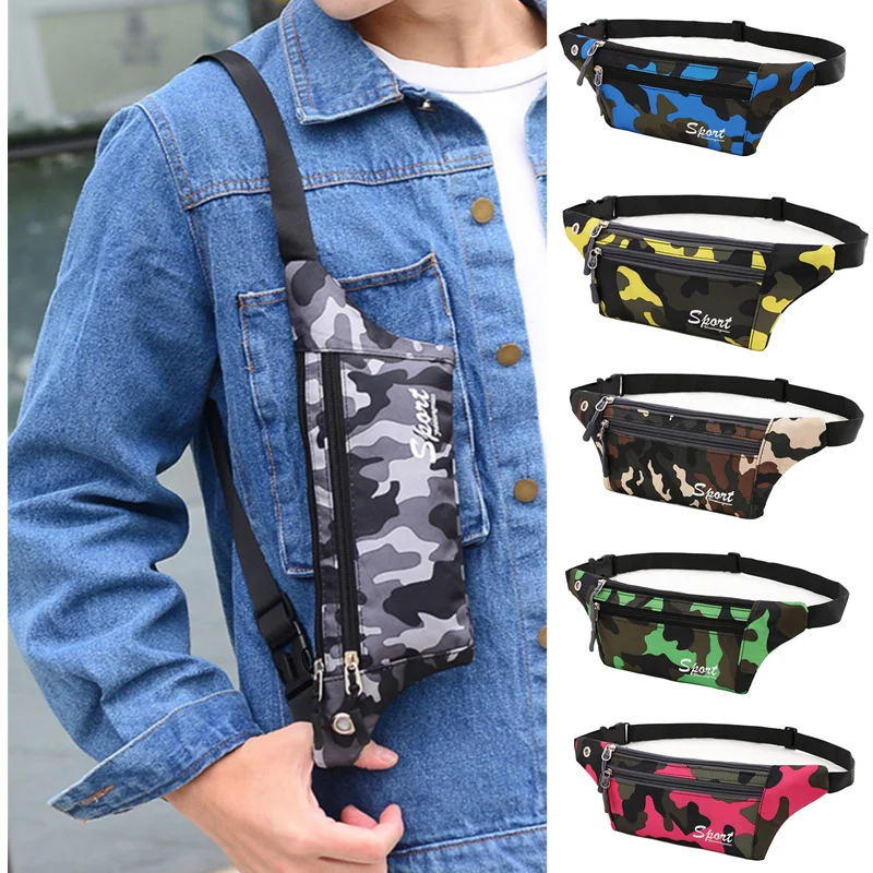 

Waist Bag Camouflage Dark Grain Bum Bag Canvas Unisex Fanny Pack Waist Hip Belt Bag Purse Pouch Pocket Travel Running Sport Bum