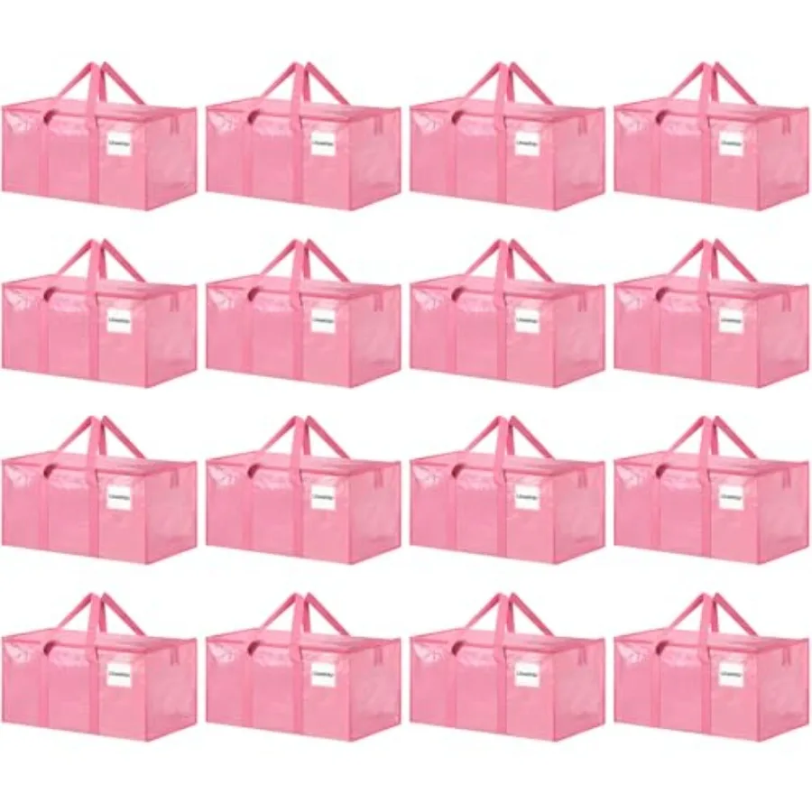 

16 Pack Extra Lar eavy Duty Moving ags Pink Stora ins wit Lids Red andles and eavy-Duty Zippers Moving oxes Stora ags Totes for