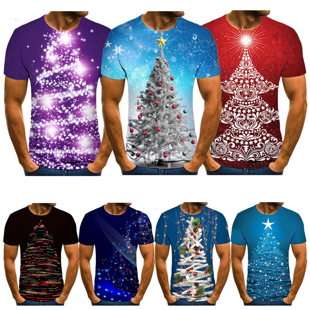 New Fashion Christmas 3D Printed T-shirt Men and Women Casual Short Sleeved Christmas Tree Shirt Top