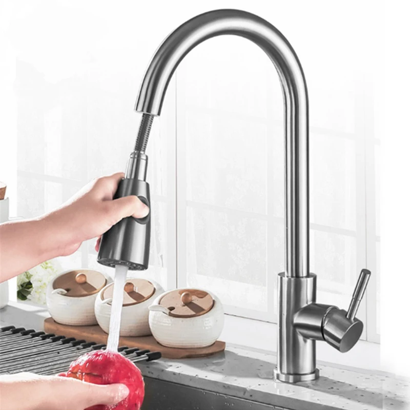 

Заводской коммерческий кухонный смеситель, выдвижной смеситель-распылитель, бессвинцовый кран SUS304, смеситель для кухонной мойки из нержавеющей стали