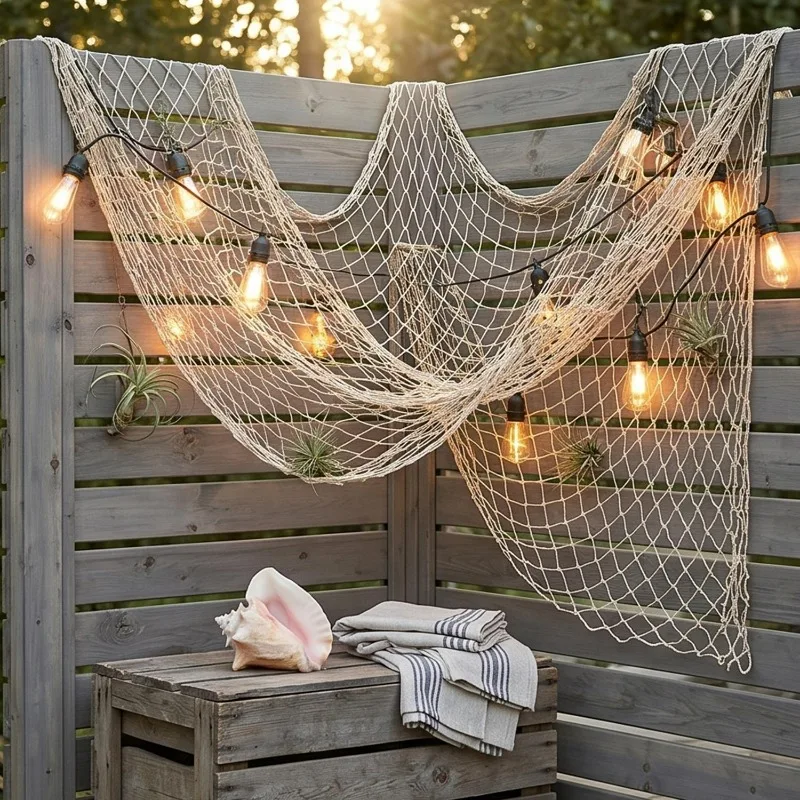 Wall Hanging Fishing Net Pirate Mermaid Beach Themed Fish Net Decorations Home Bedroom Hawaiian Ocean DIY Decor Party Supplies view 4