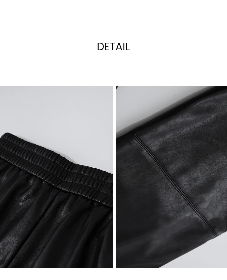 Amii Women Wide Leg Pants Mid Rise Elastic Waist Ankle Length Solid 2026 Autumn Commute Loose Casual Woman PU Trousers 12643003
