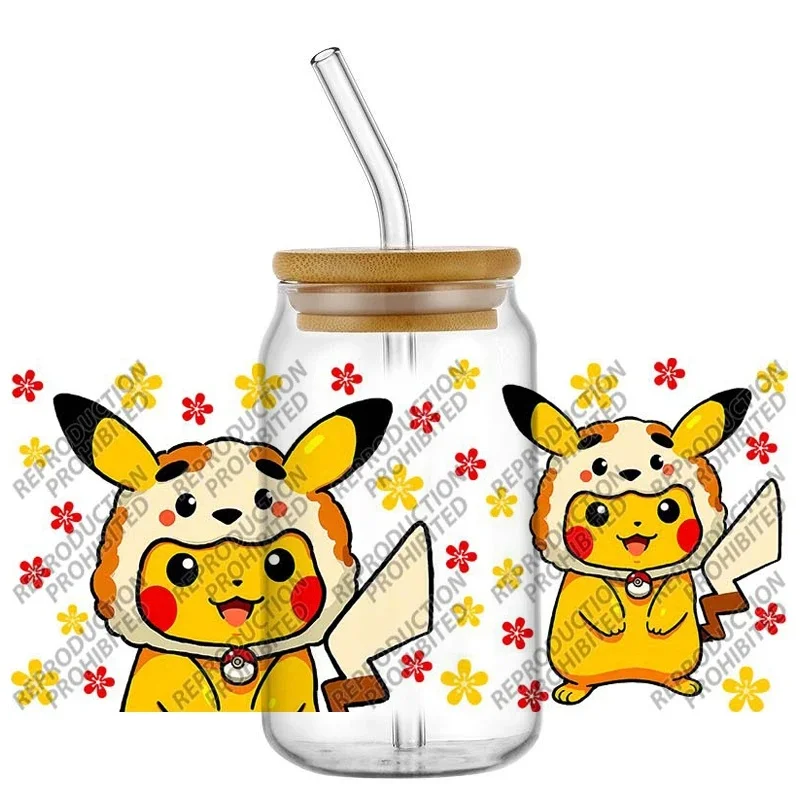 Cute Yellow Cartoon Animal Costume UV DTF Cup Wrap Stickers Waterproof No Heat Transfer for 16oz Libbey Glass Can Tumbler Decal