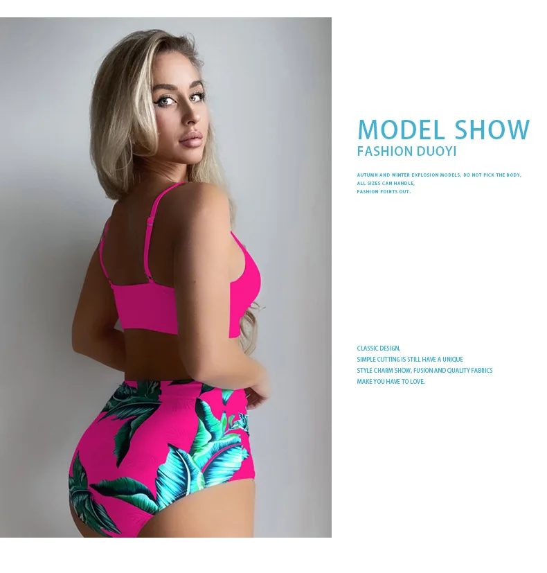 เซ็กซี่หน้าอกรวบรวมเอวสูงแยกบิกินี่ชุดพิมพ์บางชุดว่ายน้ําชายหาดชุดว่ายน้ํา