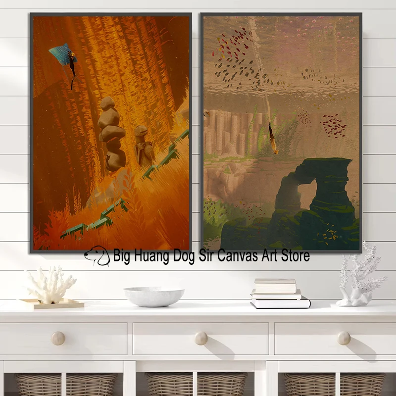 Abzu Adventure Game Nature Adventure Video Game Kids Room Gaming Room Fans Artwork Poster Canvas Painting Wall Pictures Decor