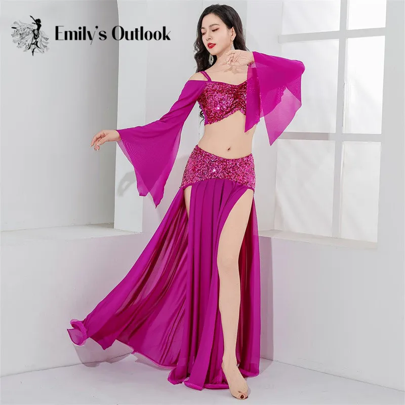 Fishtail Skirt Costume for Oriental Dance Outfit Woman Bust Pleats Suspender Sequine Top Saidi Dress Bellydance Wear Horn Sleeve