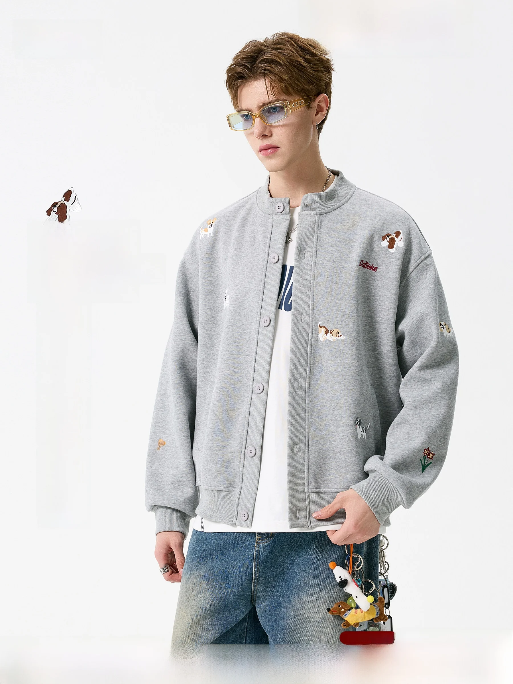 

DPX Spring Heavyweight Dog Embroidery Open Cardigan Jaet Men's Casual Loose ort Sweatirt Trendy Streetwear Commute