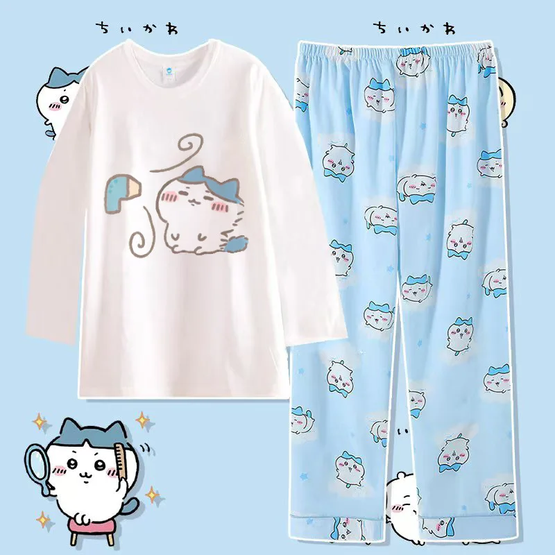 Chiikawa-Ensemble de pyjama en coton à manches longues pour filles, vêtements de nuit animés, vêtements de nuit animés imbibés, vêtements de nuit mignons, cadeau Hachiware Usagi, FjHomewear de dessin animé