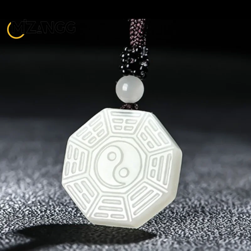 Natural Hetian Jade Bagua Pendant Personalized Taiji Bagua Pendant Men and Women Children Models Feng Shui Lucky Pendant