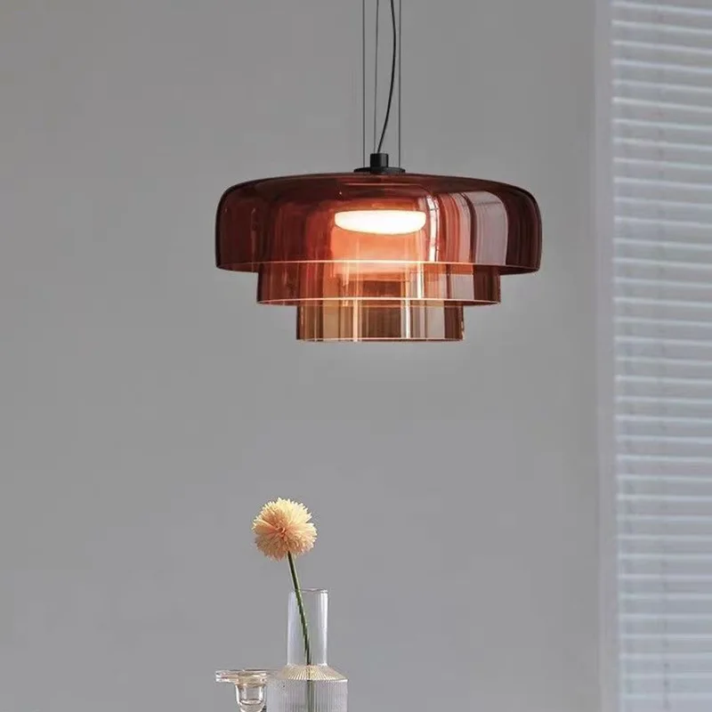 Nordic Retro Glass Chandelier Minimalist Designer Art Lamp for Restaurant Bar Counter Living Room Decor Modern Atmosphere Light