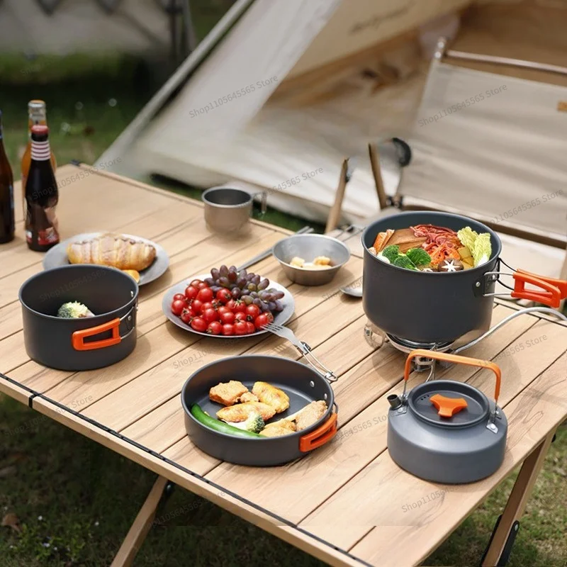 For Outdoor Camping Cookware 4-piece Set, Pots, Kettles, Frying Pans, Cooking Utensils