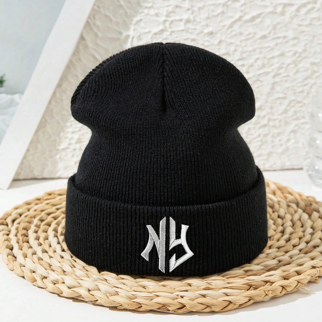 Unisex Embroidered Letter Outdoor Hiking Street Casual Acrylic Beanie Hat Solid Color Knitted Cap Autumn/Winter Fall Outfit