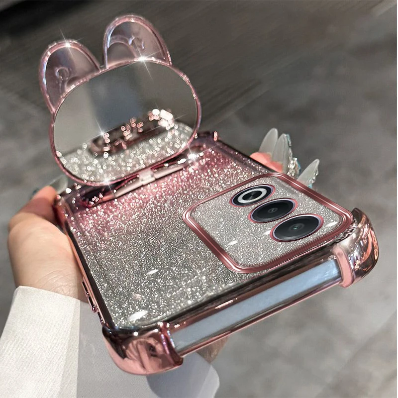 A3pro حافظة أنيقة لهاتف اوبو A3 برو A3x A11k A15s A35 A16 A18 أرنب مرآة لوضع مساحيق التجميل حامل حامل مع سوار غطاء مقاوم للصدمات #4