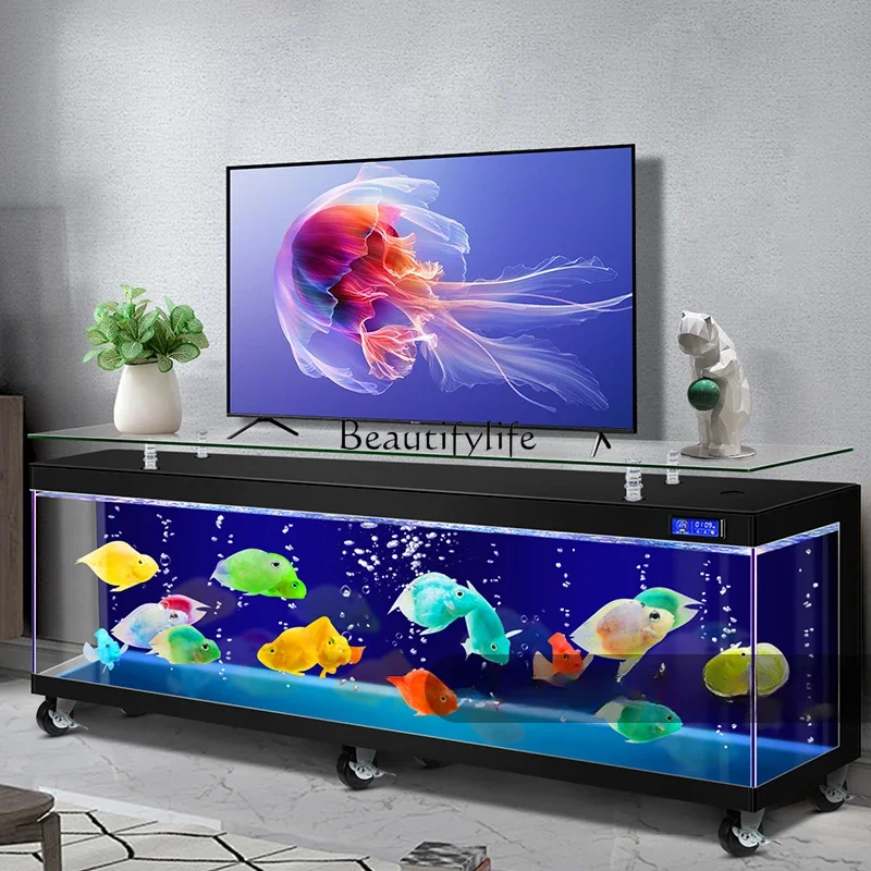 TV Cabinet Fish Tank Living Room Home 2024 New Super White Glass with Pulley Medium and Large Aquarium