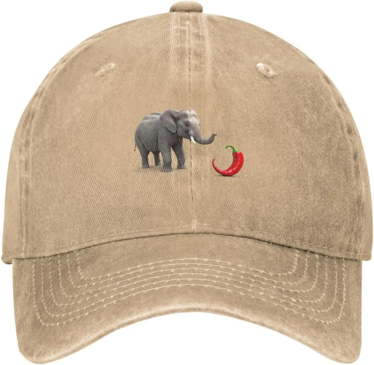 

Black Elephant Eating Chili Pepper Printed Washed Cowboy Baseball Cap for Adults - Stylish and Breathable Hat