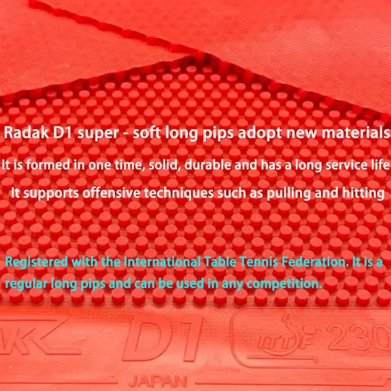 Radak D1 Ultra Soft Table Tennis Rubber Long Pips OX Medium Particles ITTF Approved Ping Pong Rubber Without Sponge for Sinking