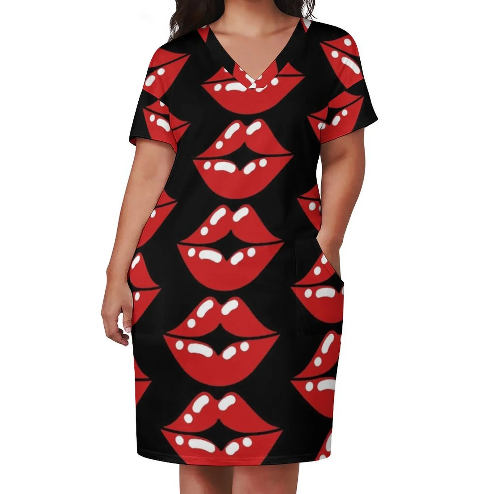 71 mouth kiss lips Loose Pocket Dress long dresses for women dress women elegant luxury