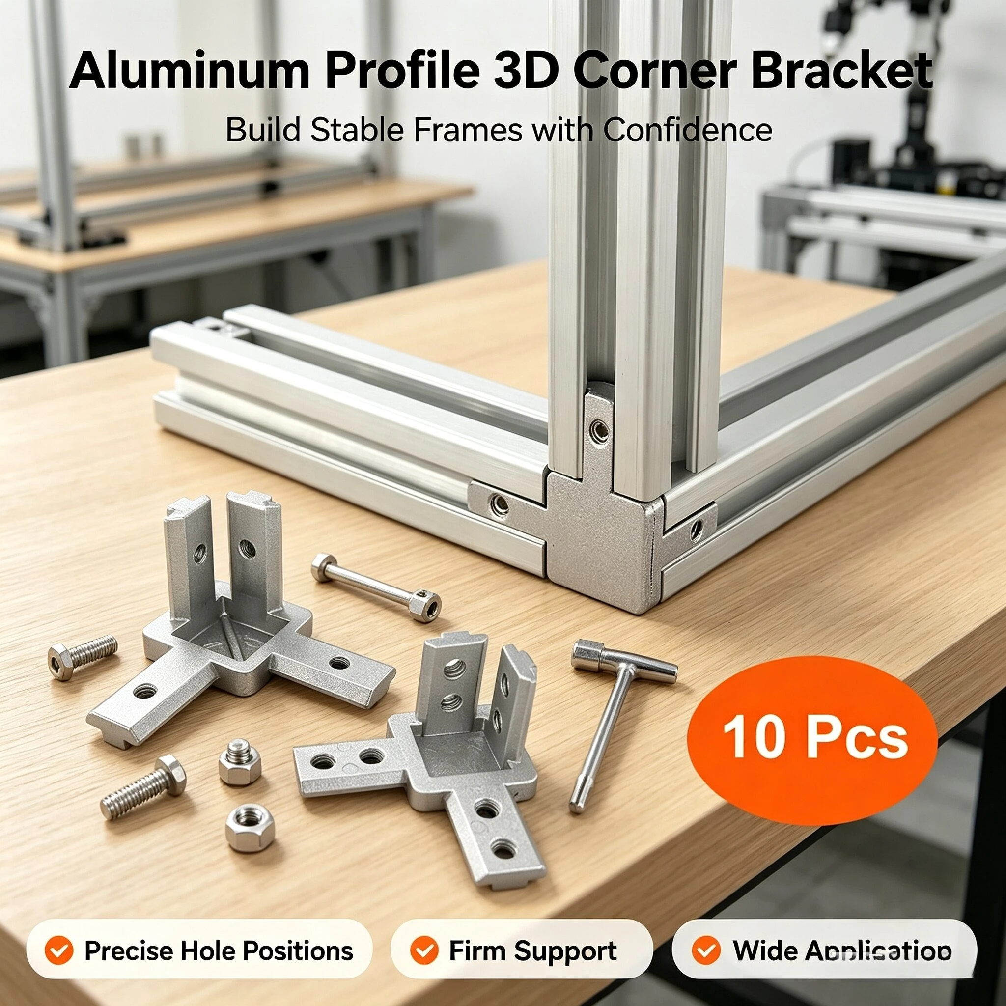 10Pcs Aluminum profile three-dimensional connection Corner Bracket Connector EU 2020 3030 4040 With Screws For Standard T Slot