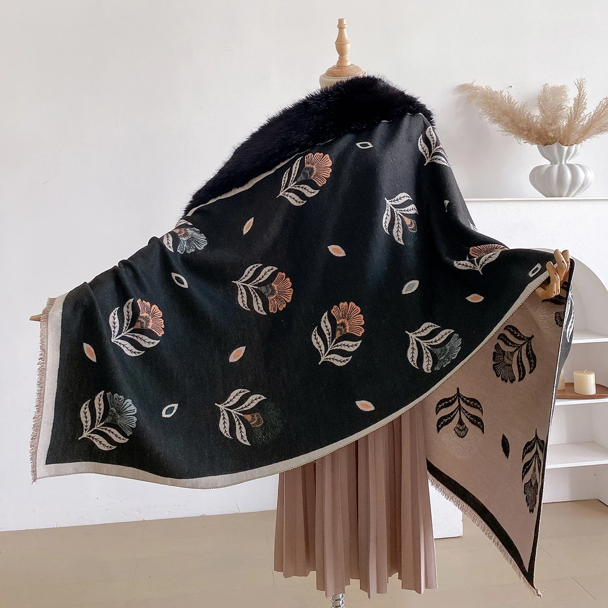 가을 겨울 패션 고급 인조 캐시미어 여성 자카드 스카프 - Women'S Fashion Poncho 리뷰 및 가격