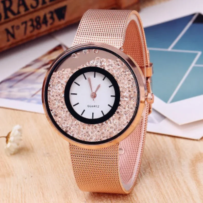 Fashion Luxury Gold Watch Women Crystal Watches Stainless Steel Mesh Band Quartz Wristwatches Ladies montre homme reloj mujer