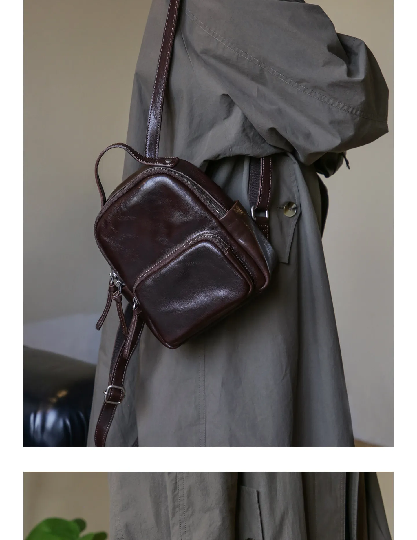 Lässiger Party-Rucksack aus Rindsleder für Damen, kleiner Designer-Rucksack, handgefertigt, weiches Echtleder, niedlicher Damen-Bücherrucksack – Detail 9