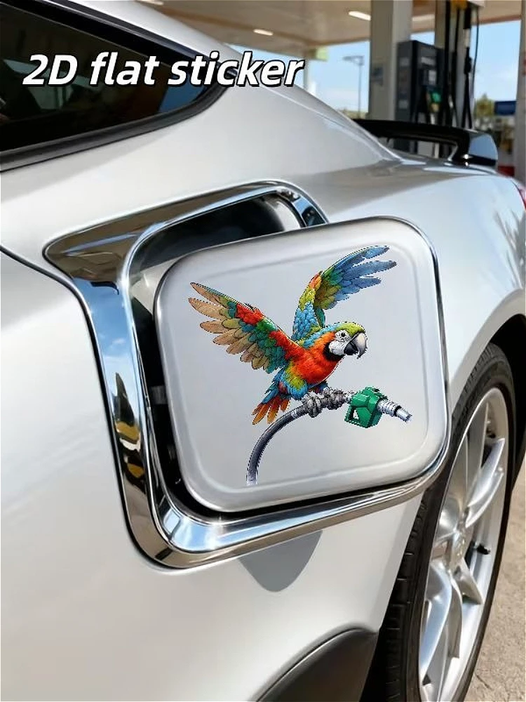 1Pc Funny Parrot Gas Nozzle Vinyl Car Self-adhesive Sticker Waterproof Decal for Car Fuel Tank Cap Window Motorcycle Decor