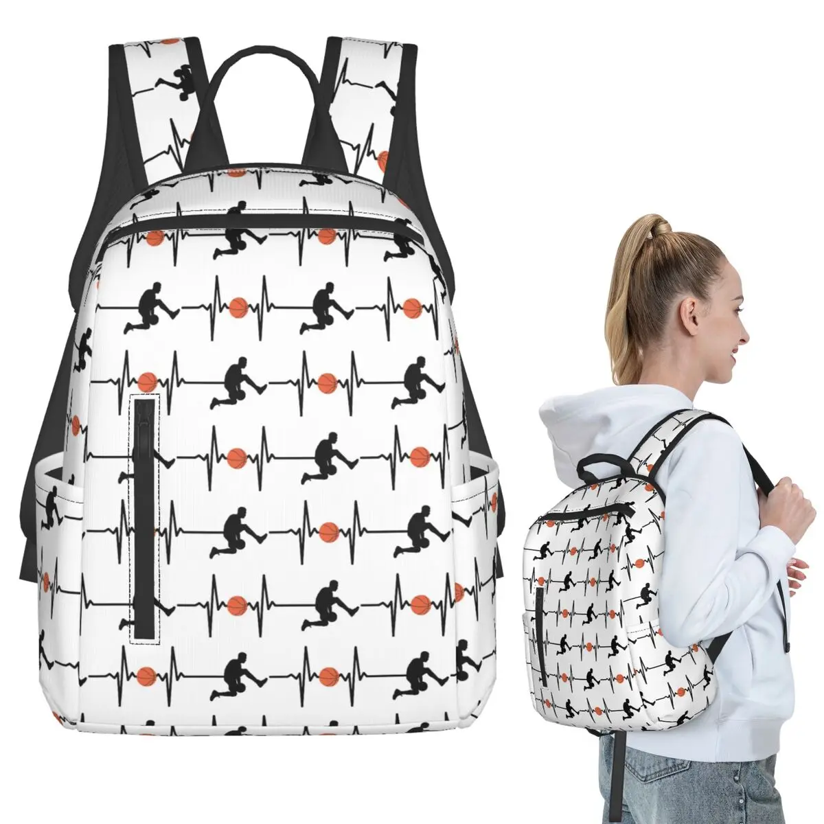 

Basketball Pulse Heartbeat Backpack Student BookBag Children School Bag Computer Shoulder Bags Boys Girls