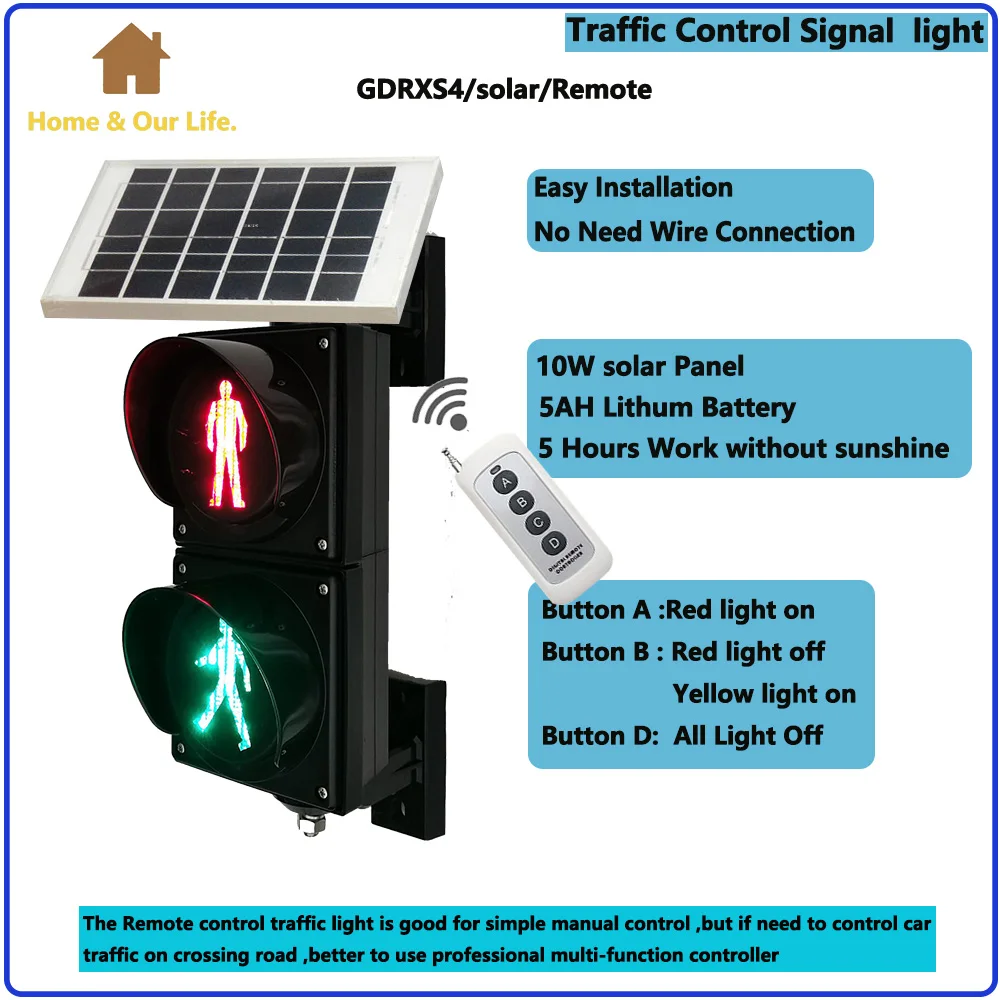 Solar Powered 100mm Red Green Mini Traffic Signal Light  4 Inch Pedestrian Traffic Warning Light Remote Control School Teach lam