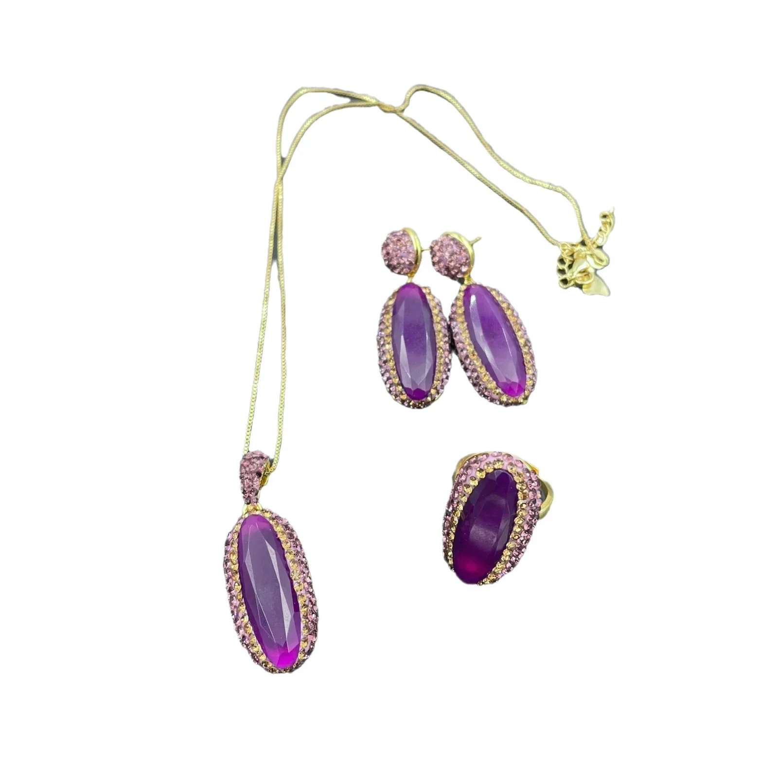 New natural malay jade purple inlay set medieval vintage jewelry three-piece set live stream supply wholesale